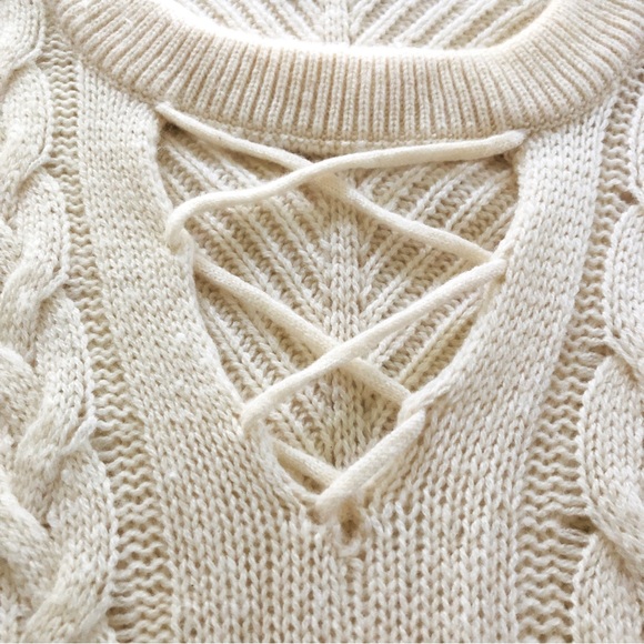 Prabal Gurung RARE 100% Cashmere Knit V-Neck Fisherman Pullover Cream Sweater S - Picture 8 of 13